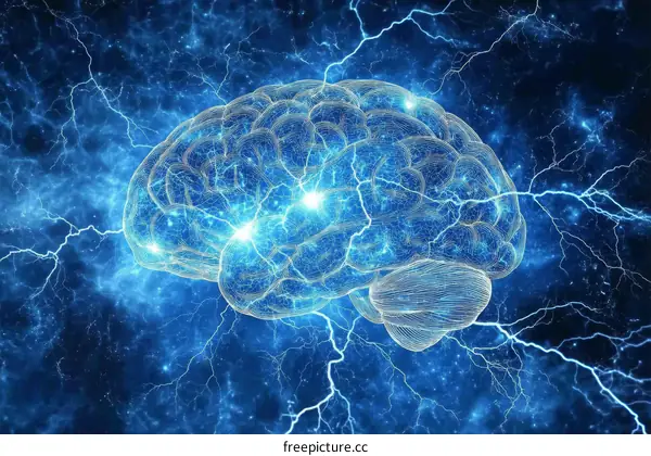 Abstract Illustration of a Human Brain with Electrical Activity