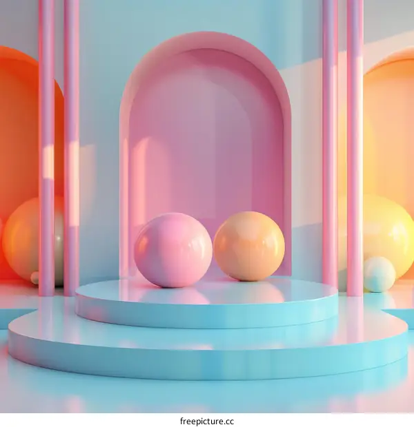 Pastel Geometric Display Platform with Spheres