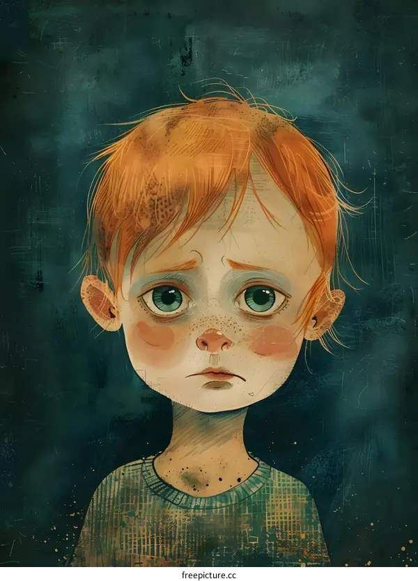 sad boy with freckles and red hair