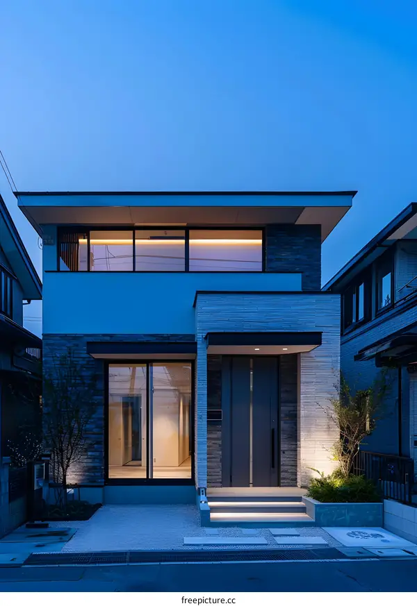 Modern Two Story House With Stone Facade