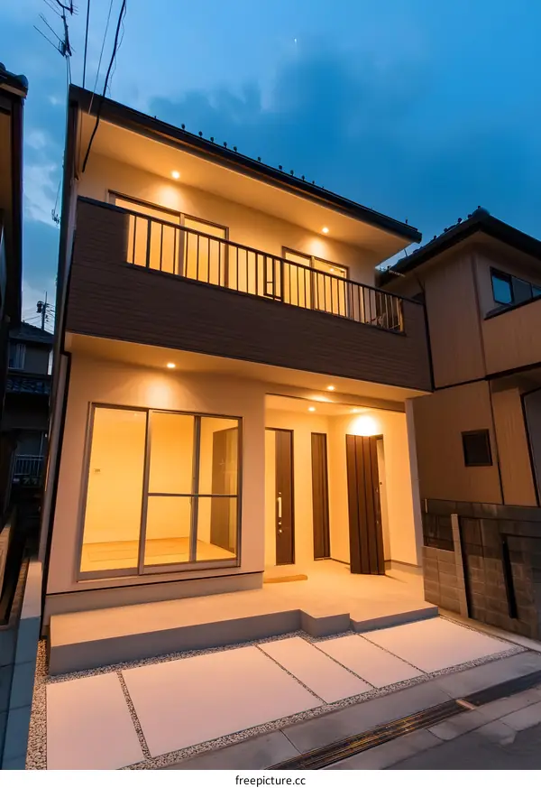 Modern Two Story House with Balcony and Patio