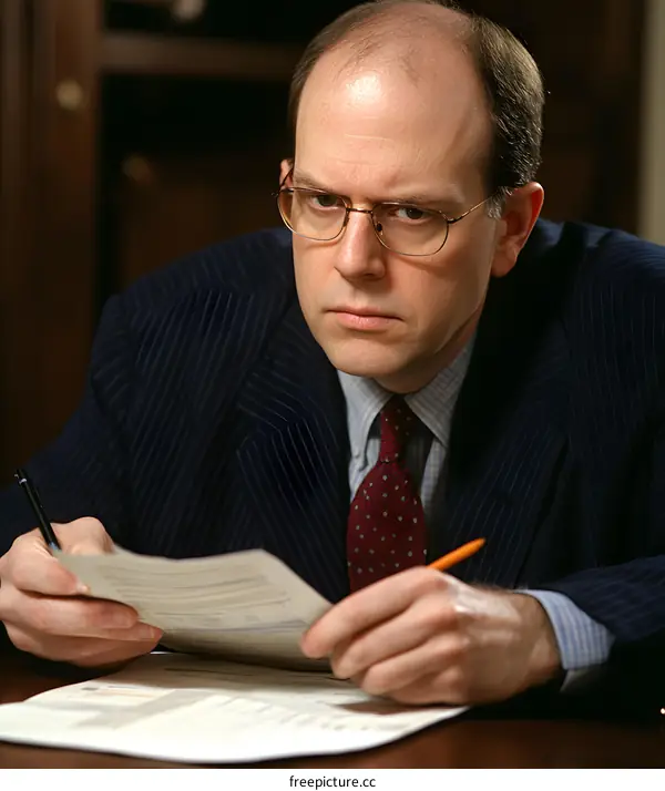 Serious Businessman Reviewing Documents