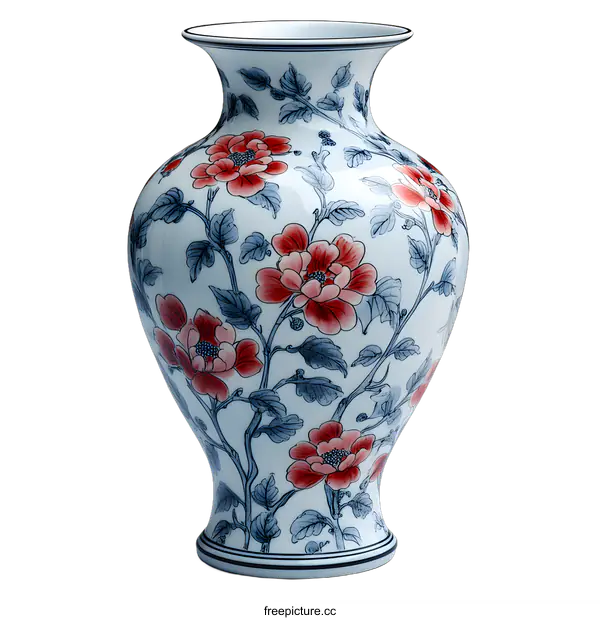 [Transparent Background PNG]Floral Design Porcelain Vase with White Background