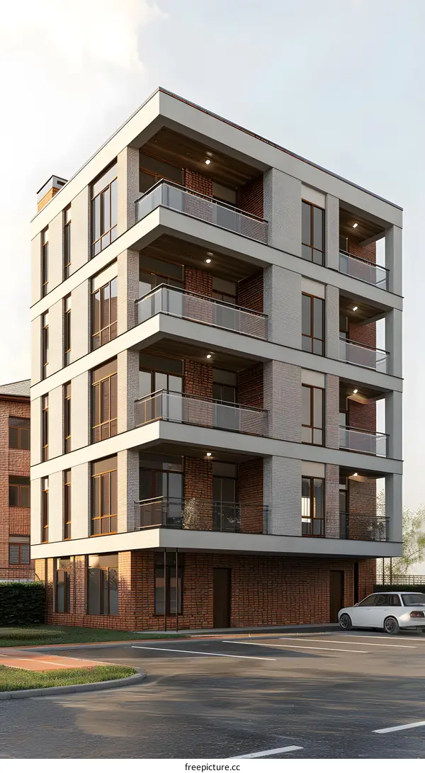 Modern Brick Apartment Building with Balconies