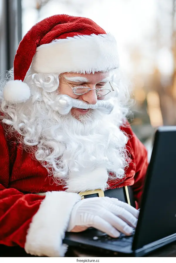 Santa Claus Working on Laptop During Christmas Season