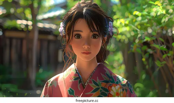 portrait of a beautiful asian woman in a kimono