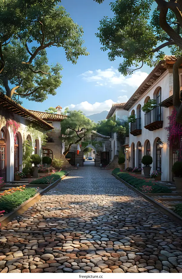 Cobblestone Street in a Quaint Italian Village