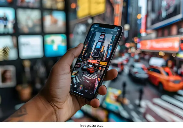 Hand Holding Phone Capturing Times Square in New York City