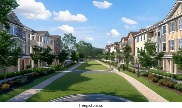 Modern Townhouse Community with Green Space and Walking Path