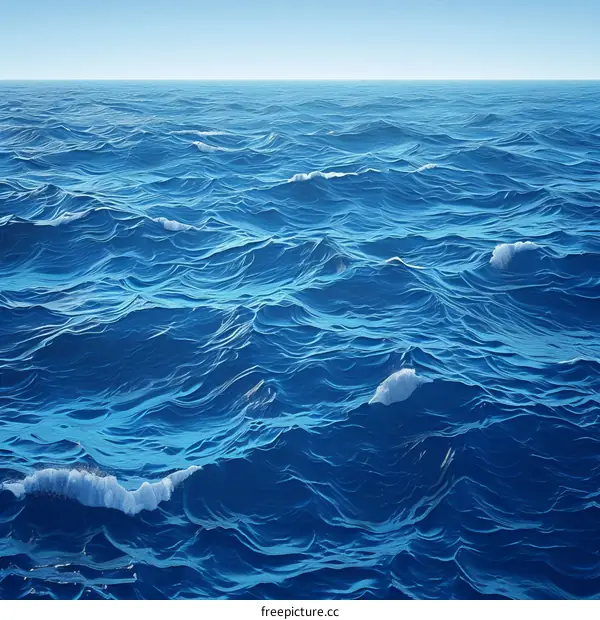 Motion of deep blue waves on the vast ocean surface