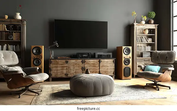 Vintage Home Theater Room with Retro Furniture
