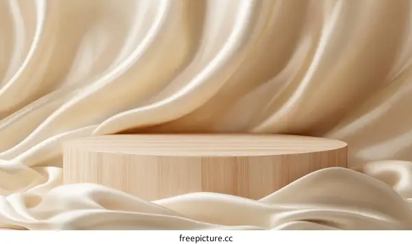 Beige Silk Fabric and Wooden Display Podium