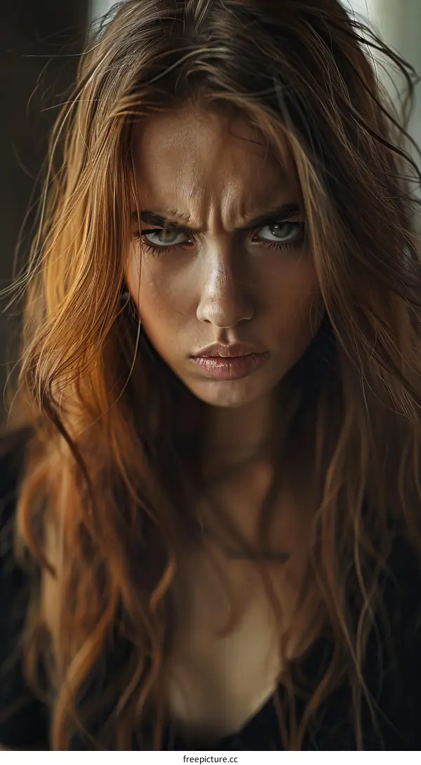 Close Up Portrait of a Caucasian Woman with an Angry Expression
