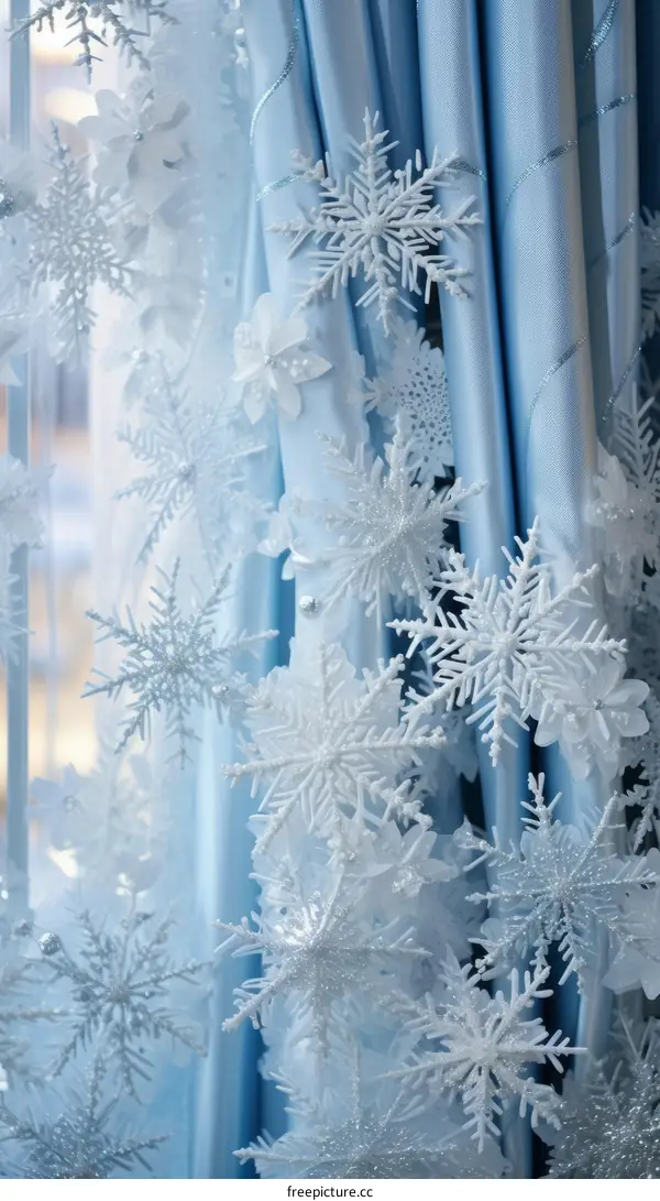 Blue Winter Snowflake Curtain