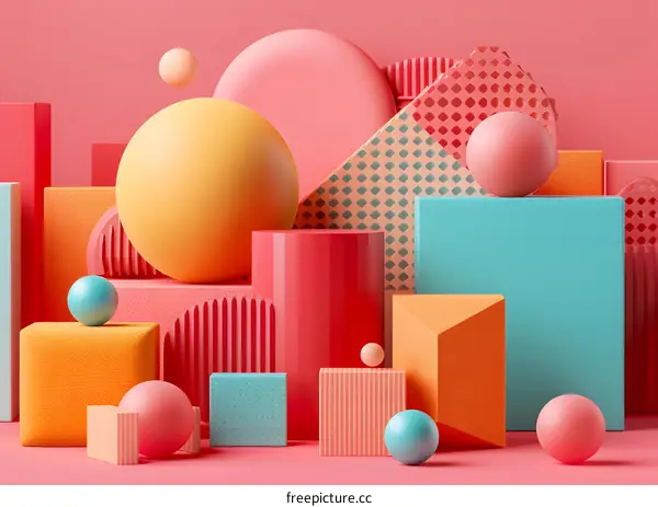 Abstract 3D Geometric Shapes in Vibrant Colors
