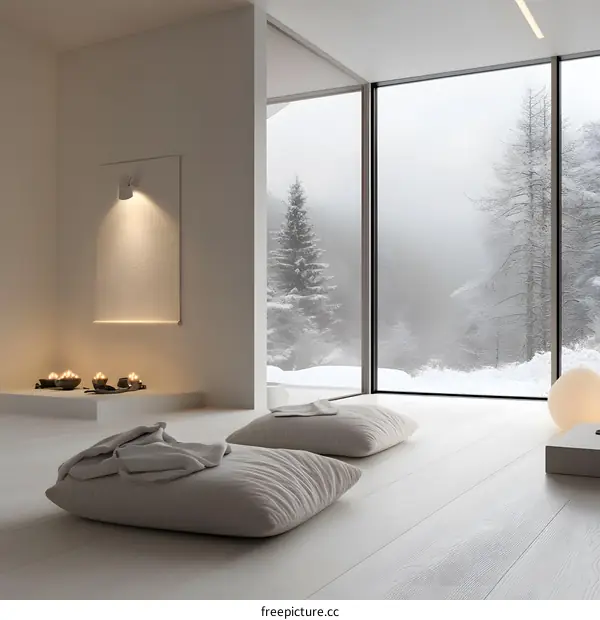 Minimalist Interior Design with Snowy Mountain View