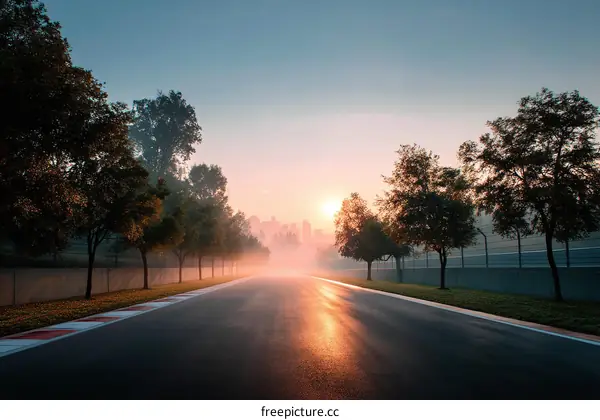 Misty Sunrise on a Racing Track