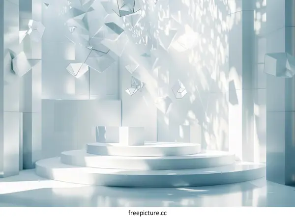 Futuristic Sci-Fi Room with Podium and Geometric Shapes