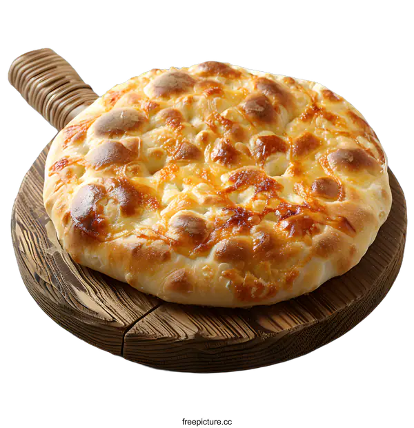 [Transparent Background PNG]Freshly baked cheesy bread on wooden board