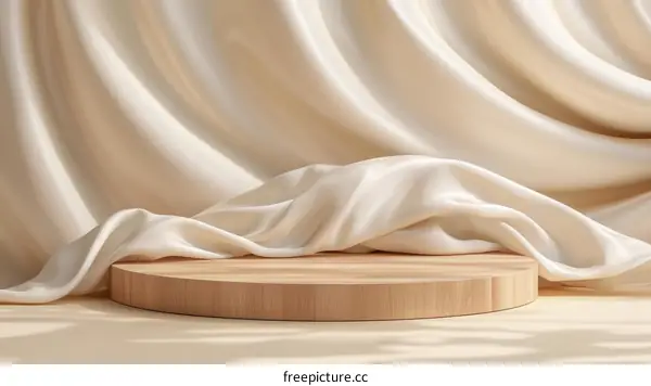 Elegant Cream Silk Drape over Wooden Display