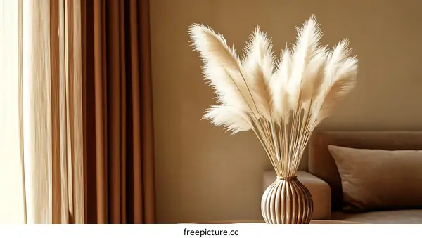 Warm Beige Interior Decor with Dried Pampas Grass