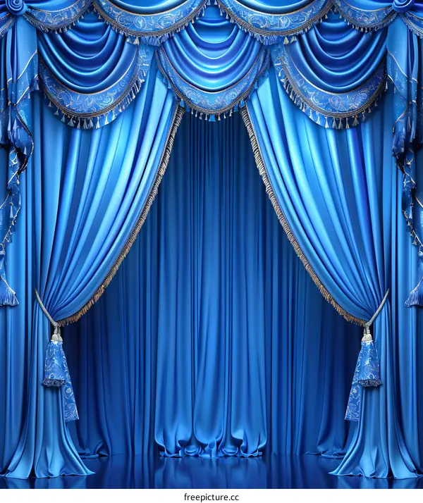 Blue Stage Curtains with Gold Trim