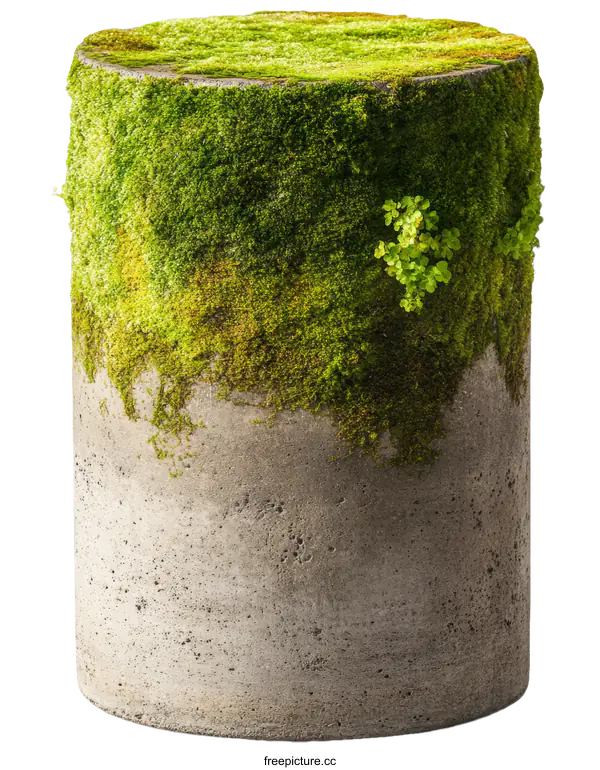 [Transparent Background PNG]Decorative Concrete Cylindrical Planter with Moss
