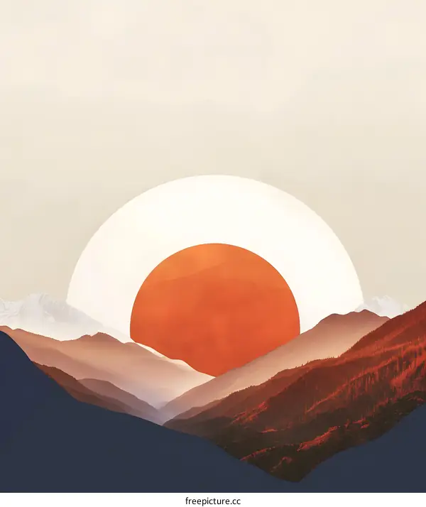 Abstract Art Minimalist Mountain Sunset Landscape