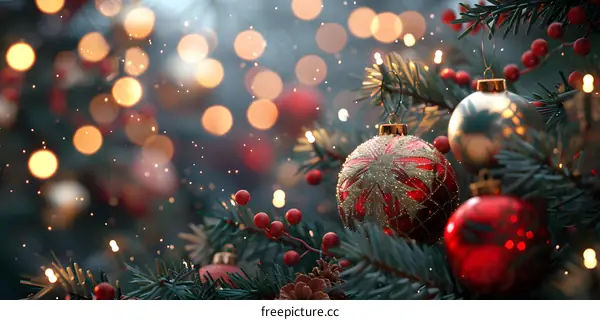 Christmas Tree With Ornaments And Lights