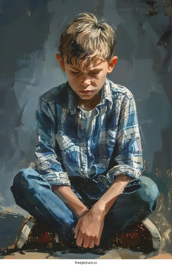 sad boy sitting on the ground