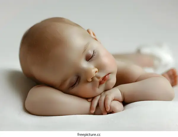 Sleeping Newborn Baby on a White Blanket