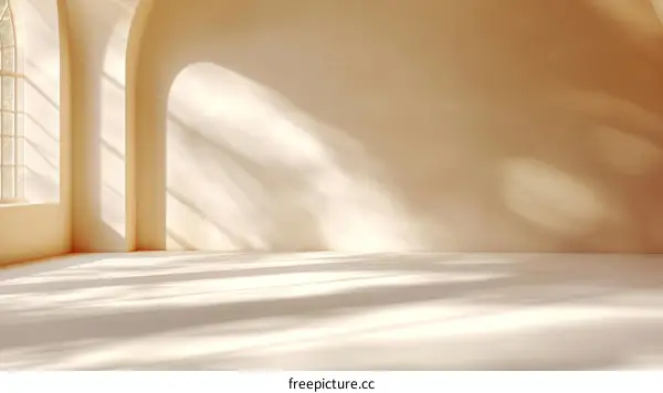 Empty Beige Room with Sunlight Shadows
