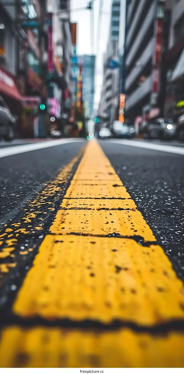 Yellow Lane Marking On Asphalt Road