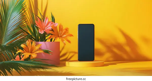 Summer Mockup With Smartphone on Yellow Background