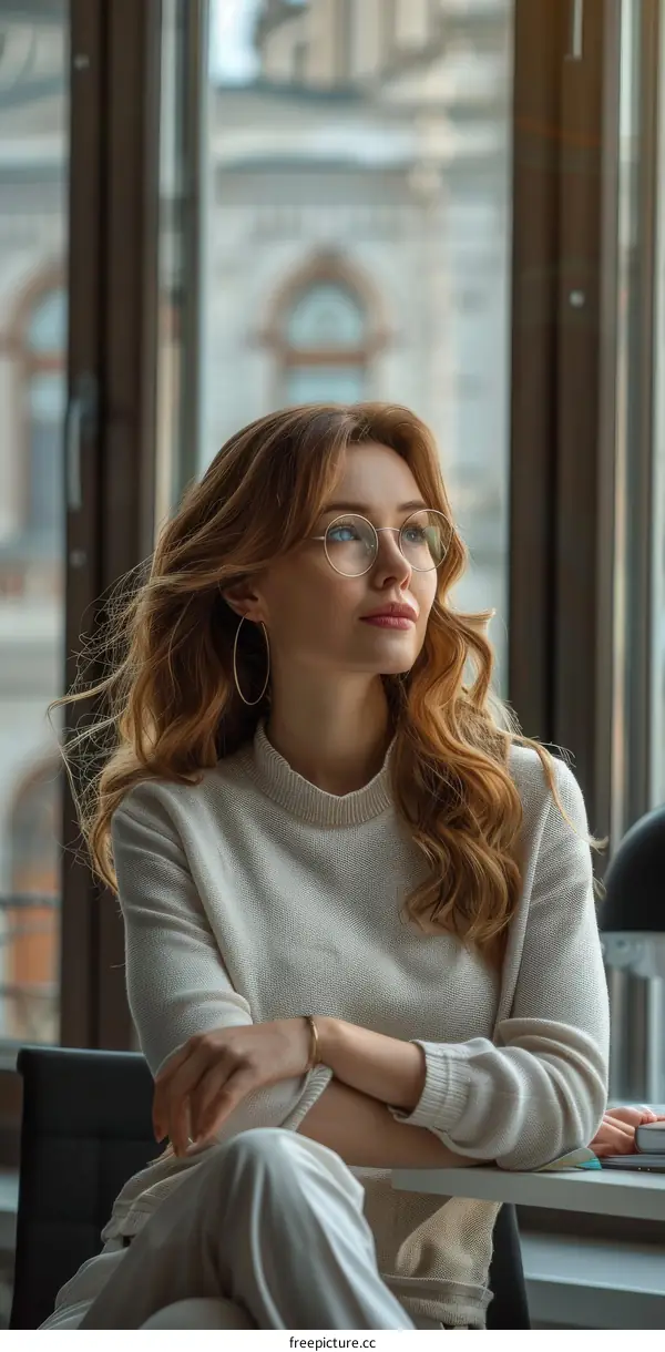 Elegant Woman in a Cozy Cafe Setting