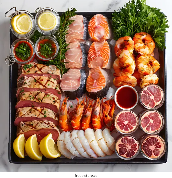 Fresh seafood and meat