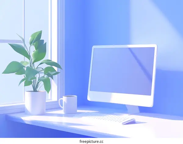 Pastel Blue Minimalist Home Office Scene