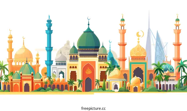 Islamic Architecture Mosque Skyline Illustration