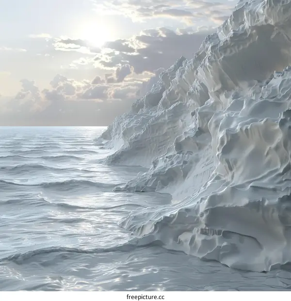 Epic 3D Rendering of a Rough Sea Crashing Against White Cliffs