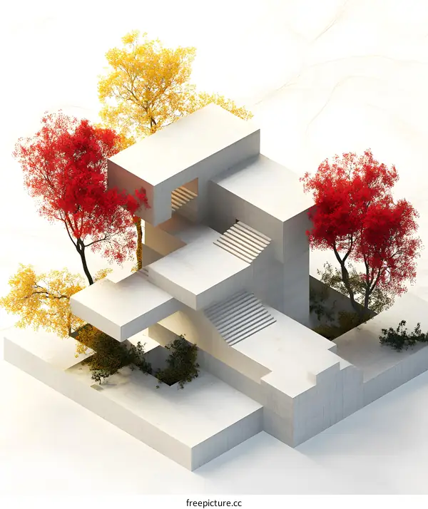 Abstract Architecture with Autumn Trees