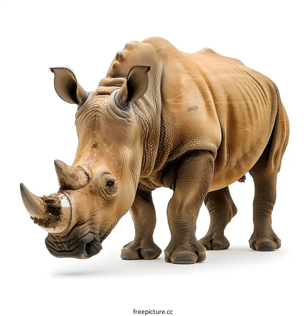 White Rhinoceros Standing on White Background