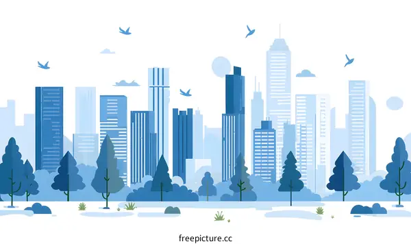 Blue City Skyline Illustration