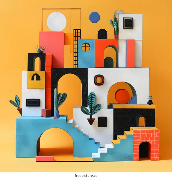 A Colorful 3D Illustration of a Cityscape