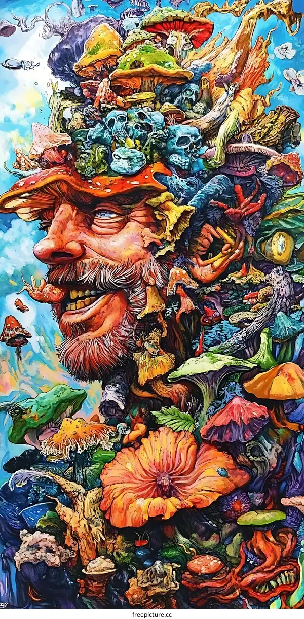 Surreal Art of Mushrooms with Human Face