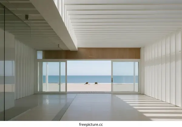 Modern Architecture with Large Glass Windows Overlooking Seaside