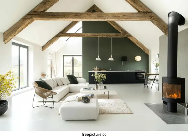 Modern Farmhouse Living Room with Exposed Beams