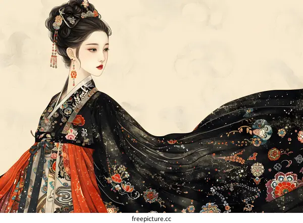 A beautiful illustration of a woman wearing a hanfu.