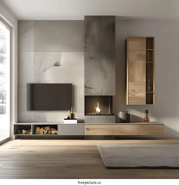 Modern Living Room Interior Design with Fireplace and TV