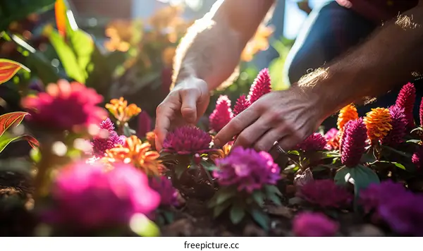 Planting Purple Flowers Outdoors