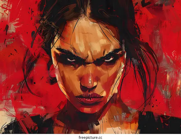 Portrait of a determined young woman with red background